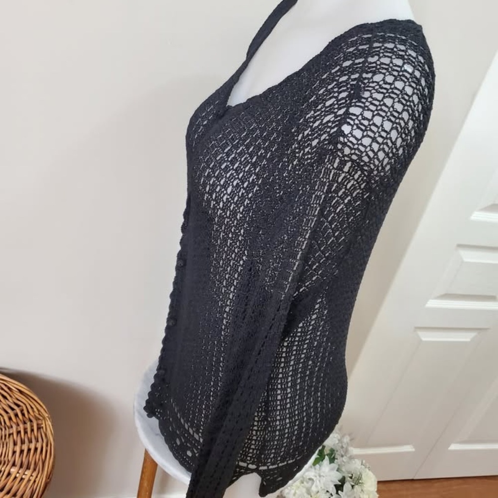 Feminine black crochet cardigan Medium